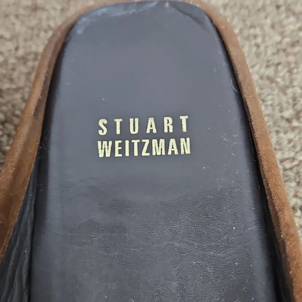 Stuart Weitzman Brown Suede Leather Mules Slides Loafers Sz 8 Womens